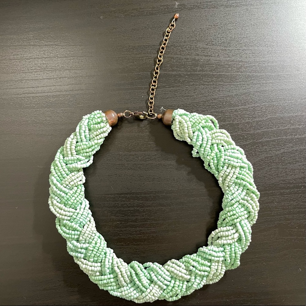 Mint green braided seed choker necklace
